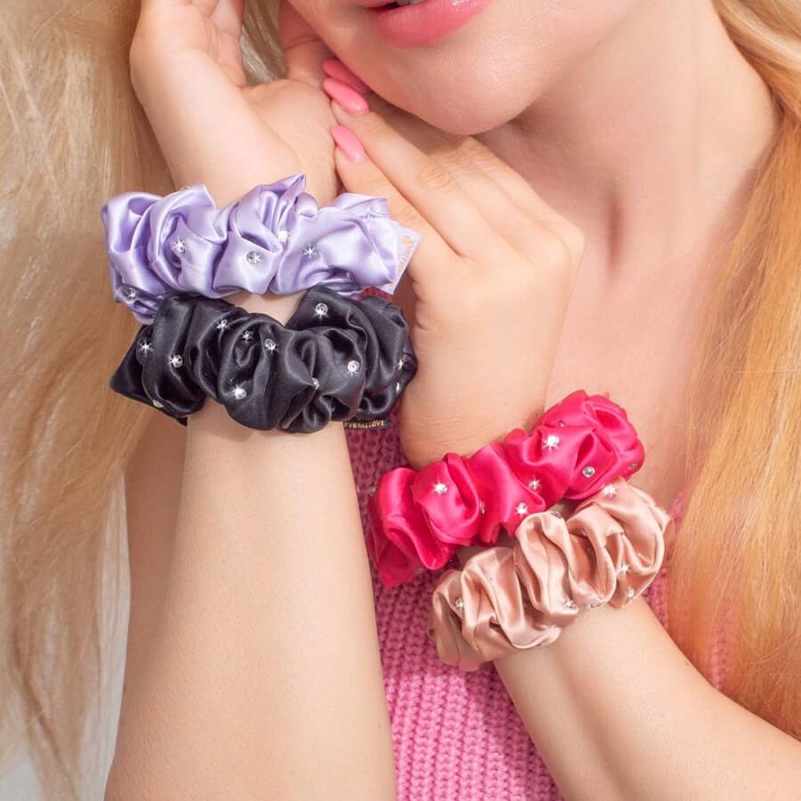 Crystalized Silk Scrunchie Black