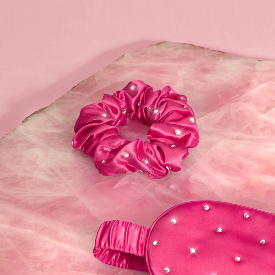 Crystalized Silk Scrunchie Hot Pink