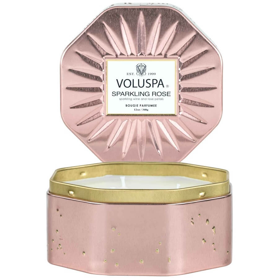Sparkling Rose Octagon Tin Candle