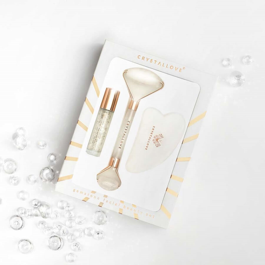 Clear Quartz Roller And Gua Sha Set